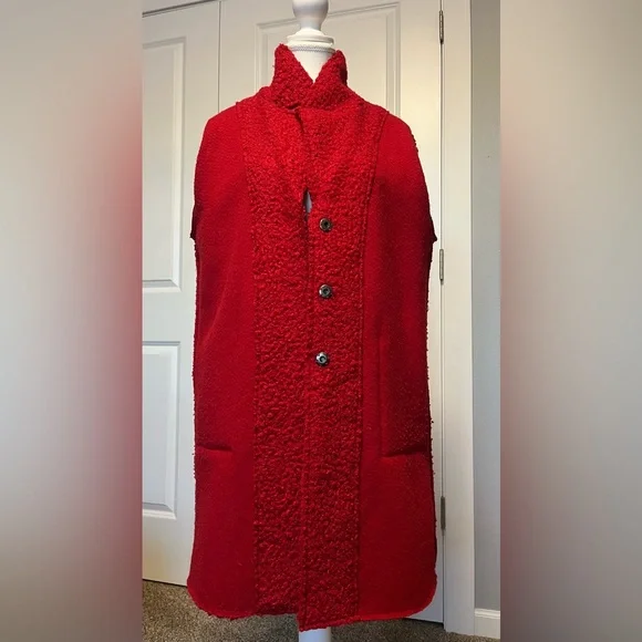 Charlie B Boucle Red Knit Jacket Coat Snap Front long sleeve stretch 60s Sz Med - Picture 11 of 16